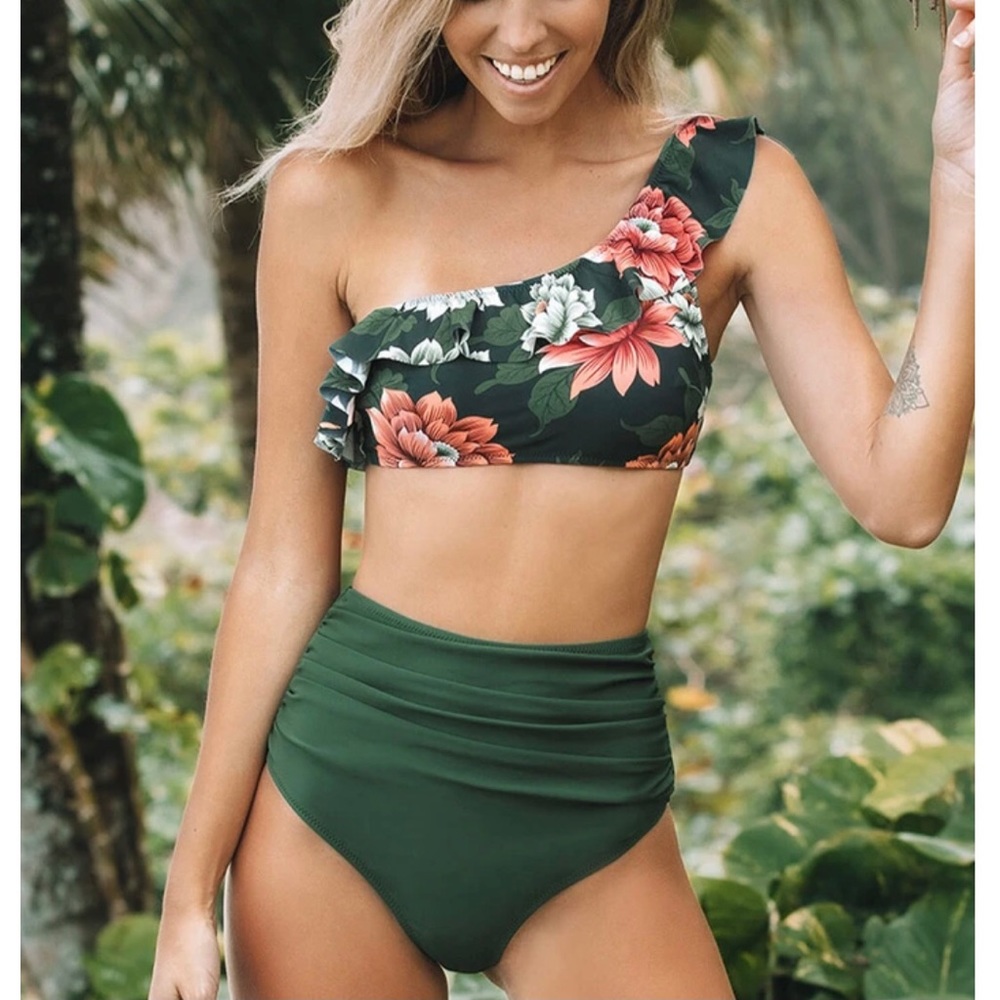 Cupshe One Shoulder Ruffled High Waisted Bikini
